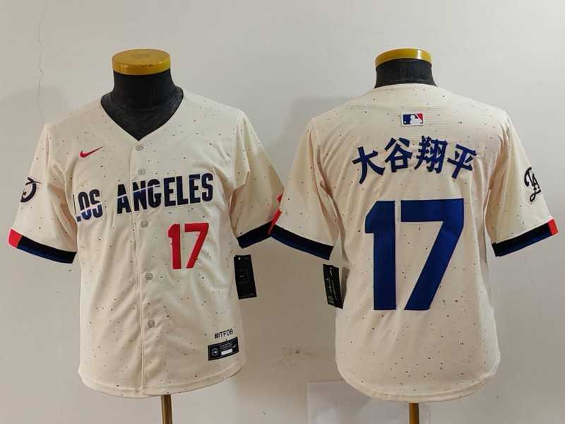 Youth Los Angeles Dodgers #17 Shohei Ohtani Number Cream Blue 2024 City Connect Limited Jersey,We sell and wholesale Youth Los Angeles Dodgers #17 Shohei Ohtani Number Cream Blue 2024 City Connect Limited Jersey on line form chian!